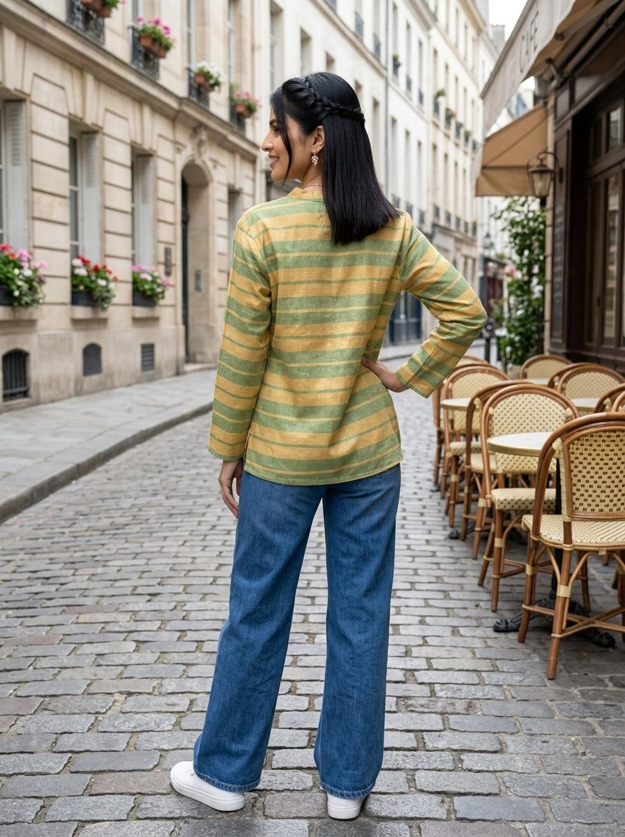 EVERYDAY COTTON STRIPE GREEN LINEN COTTON TOP