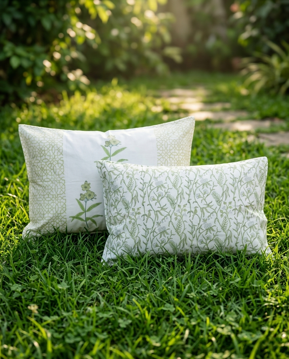 Vrinda Handblock Sage Leaf Shade Premium Cotton Bedsheet