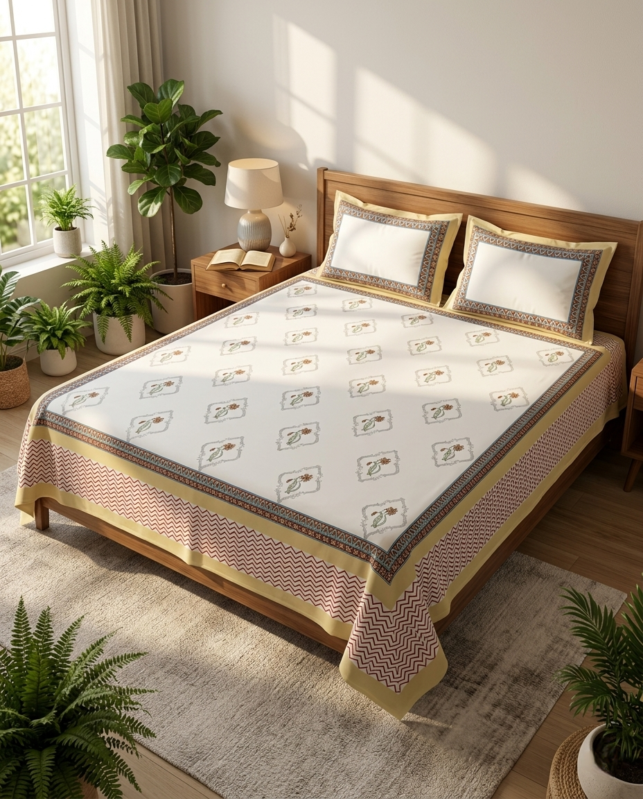Generic Border Motif Warm Sand Premium Cotton Bedsheet