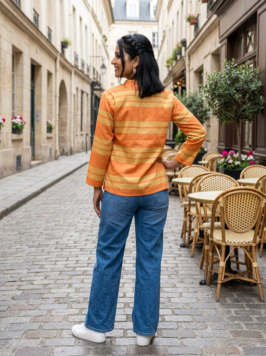 EVERYDAY COTTON STRIPE ORANGE LINEN COTTON TOP