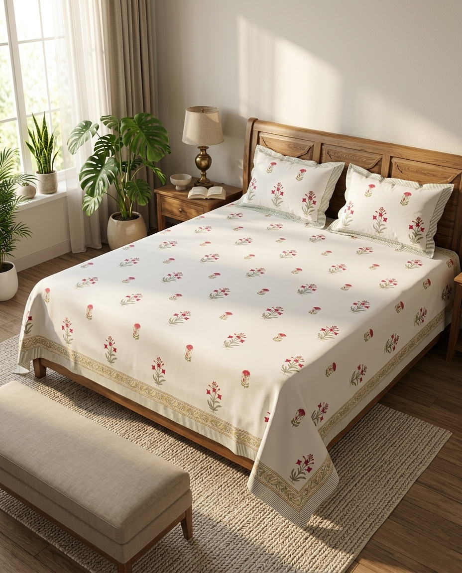 The Serene Bloom Muted Blossom Premium Cotton Bedsheet