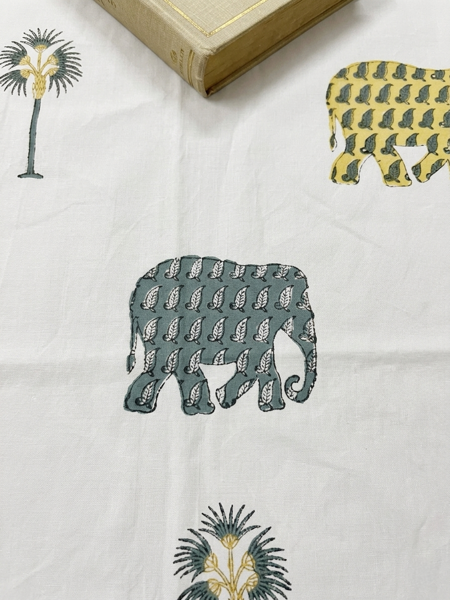 Heritage Elephant Natural Palms Premium Cotton Bedsheet