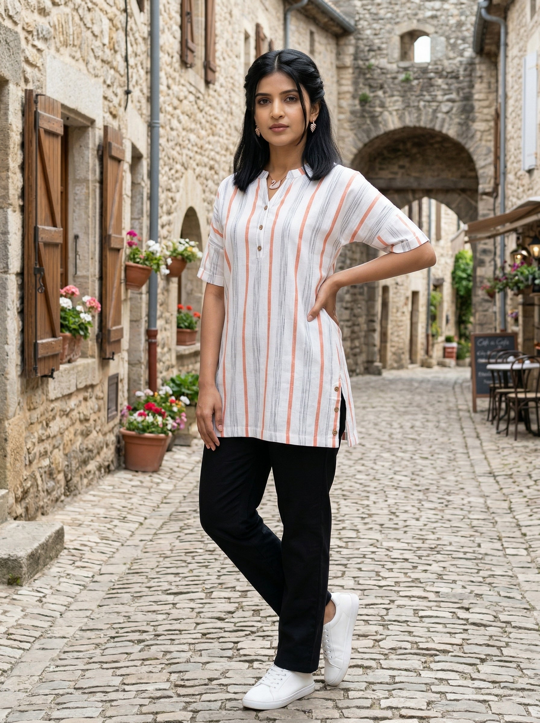 THE SOFT WHITE/PEACH LINE COTTON TOP
