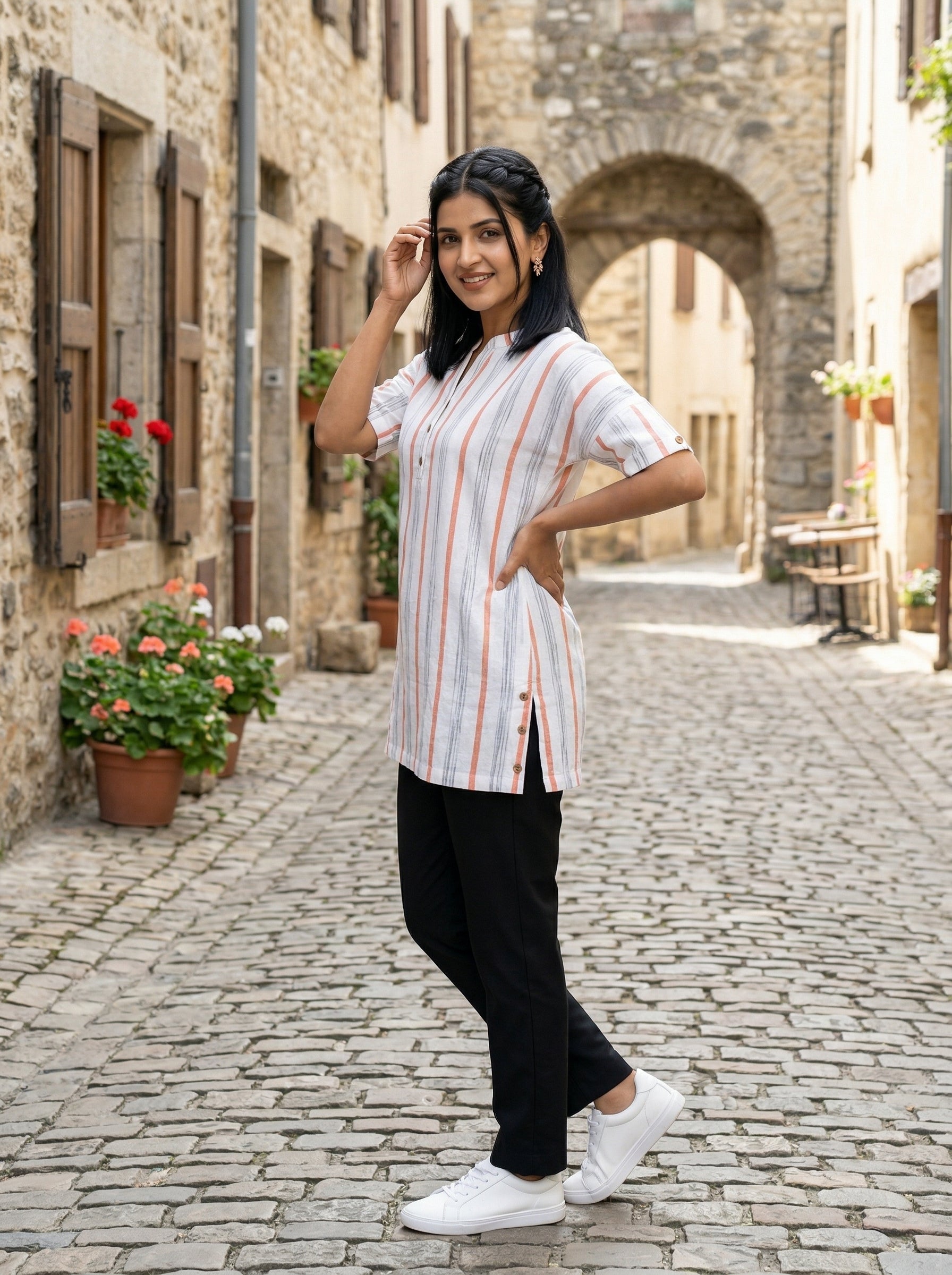 THE SOFT WHITE/PEACH LINE COTTON TOP