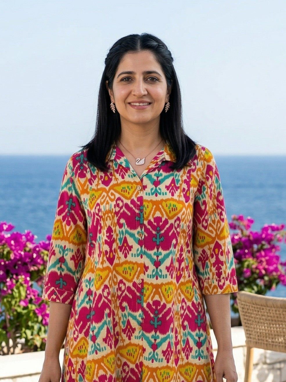 IKKAT YELLOW/PINK COTTON DRESS