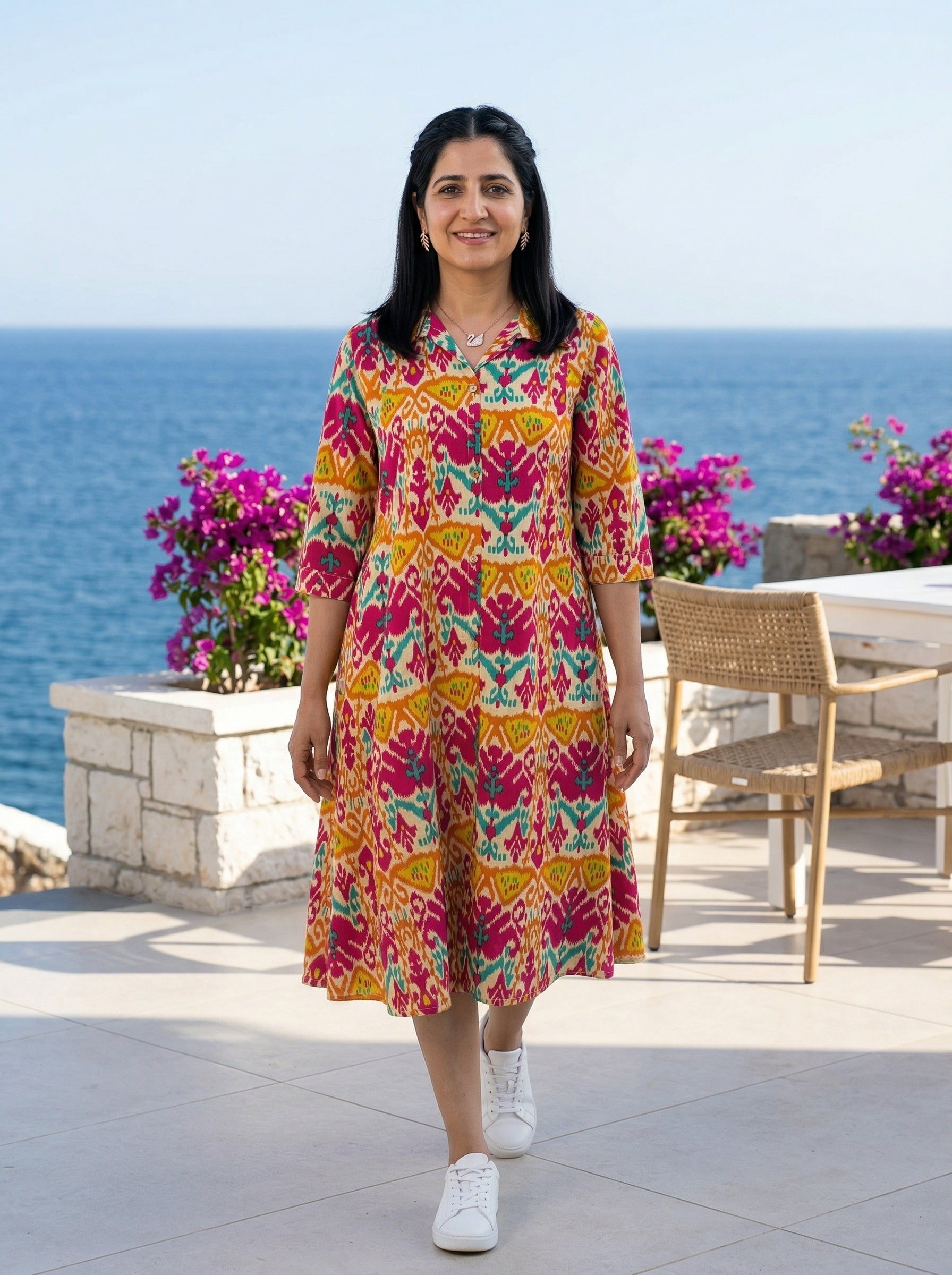 Ikkat Yellow/Pink Cotton Dress