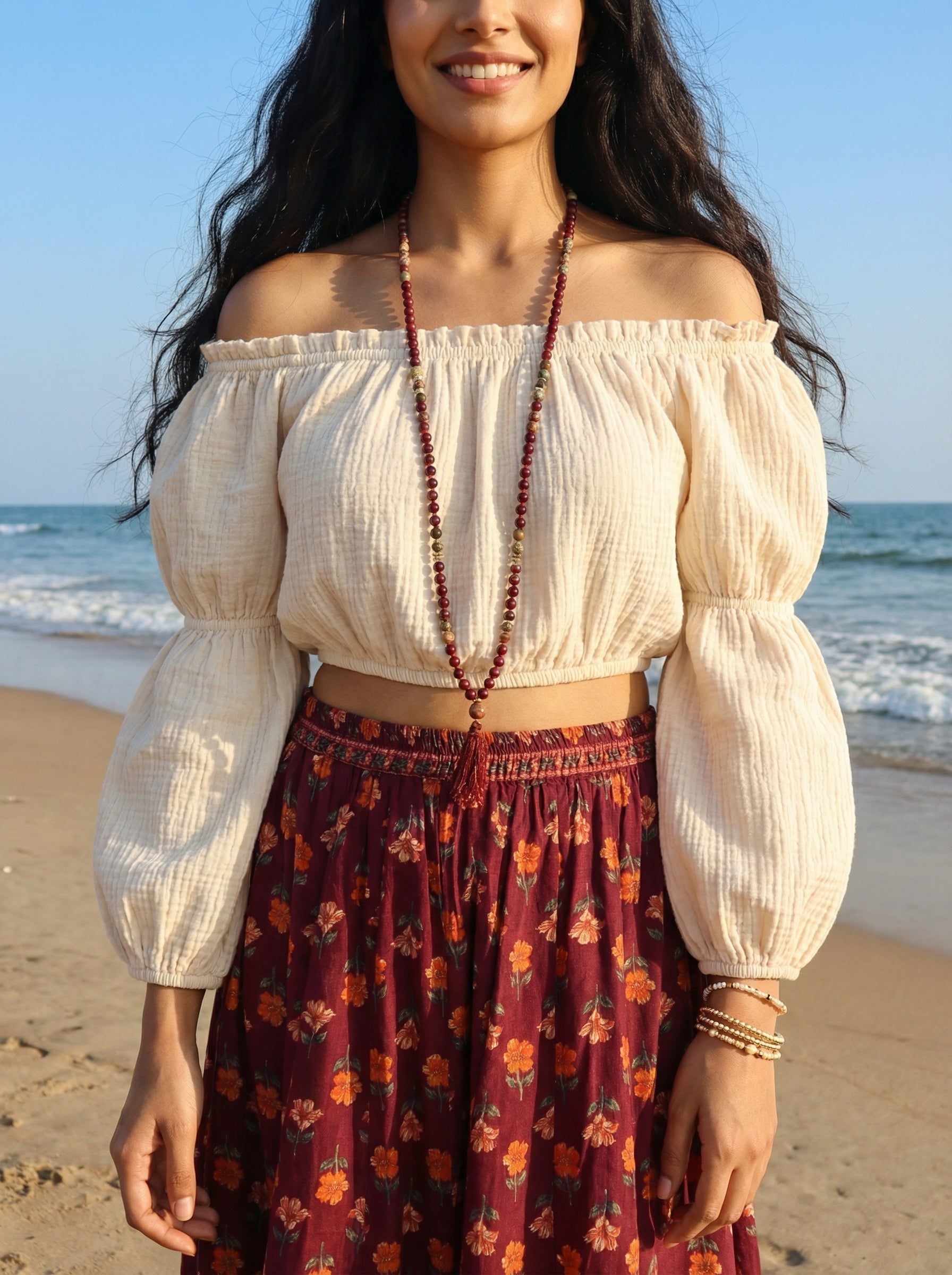 Handprinted Cotton Maxi Wine Skirt