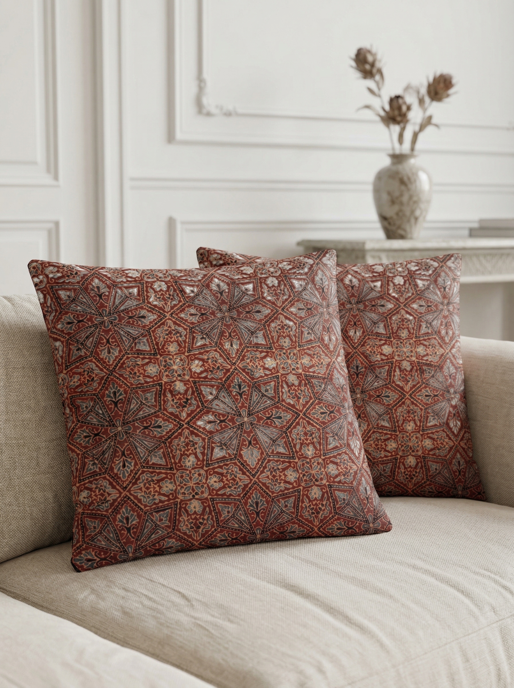 Ajrakh Modal Core Flora Red Cushion Cover