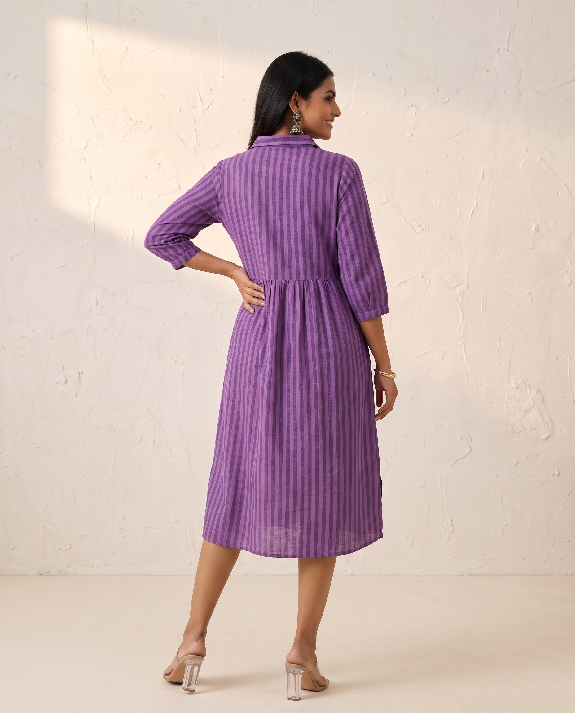 PREMIUM COTTON LINEN PURPLE CASUAL DRESS