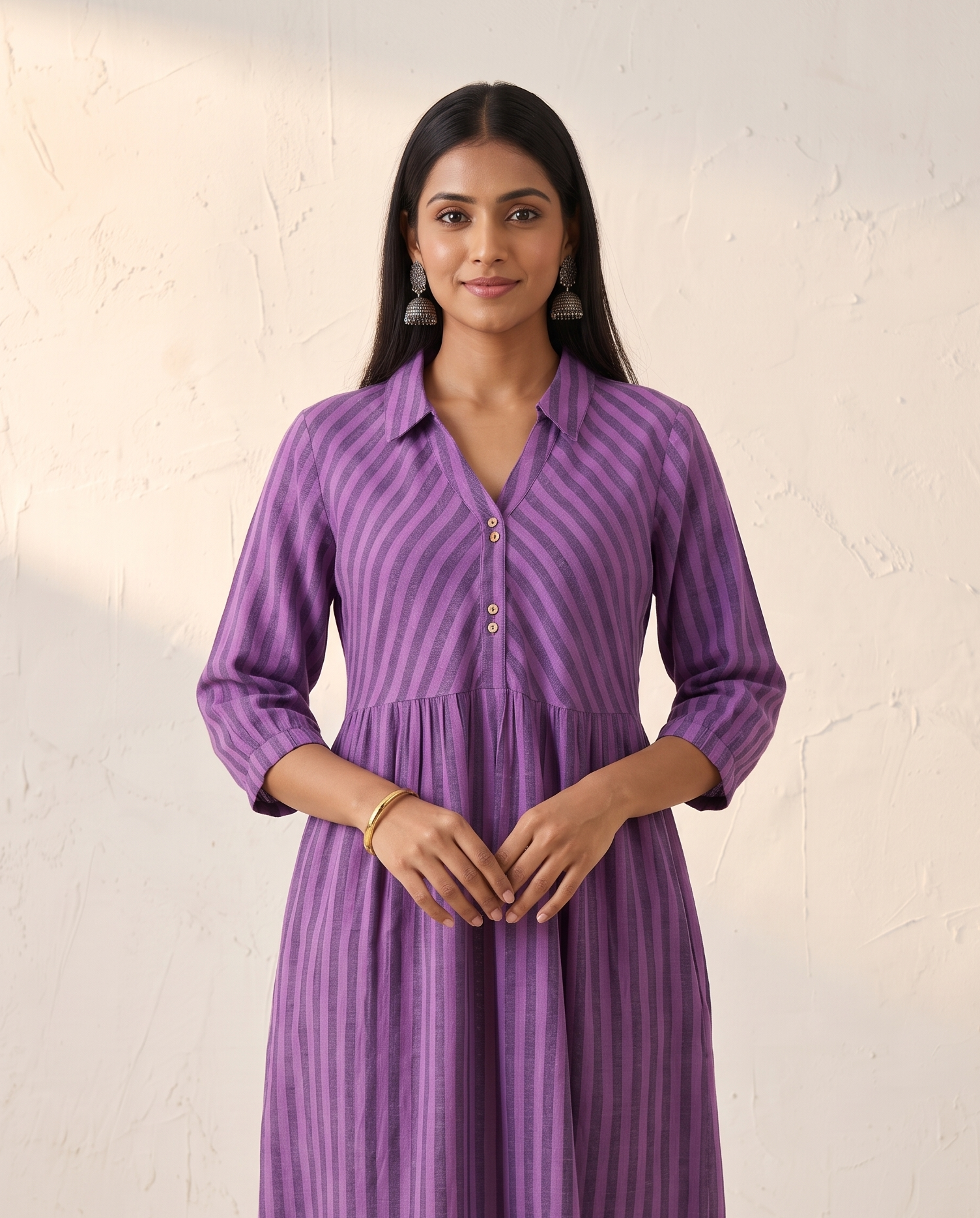 PREMIUM COTTON LINEN PURPLE CASUAL DRESS
