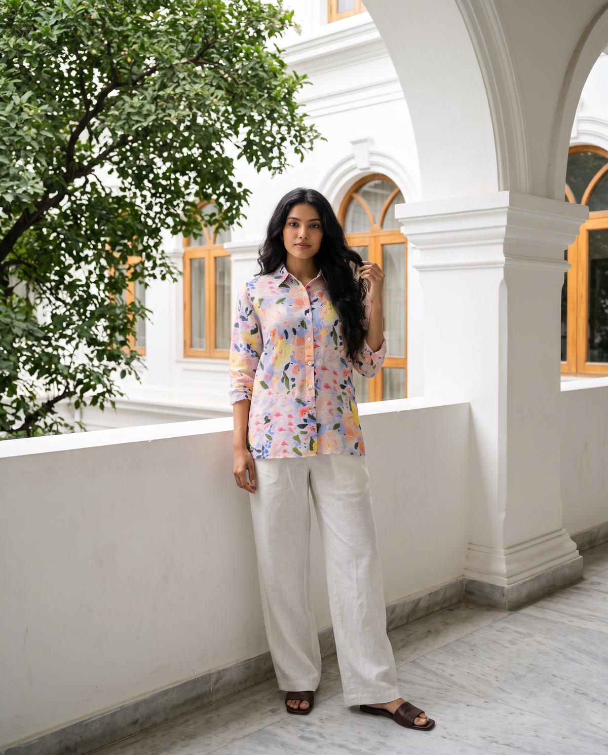 Bamboo Silk 150 GM Pastel Watercolour Bloom Shirt