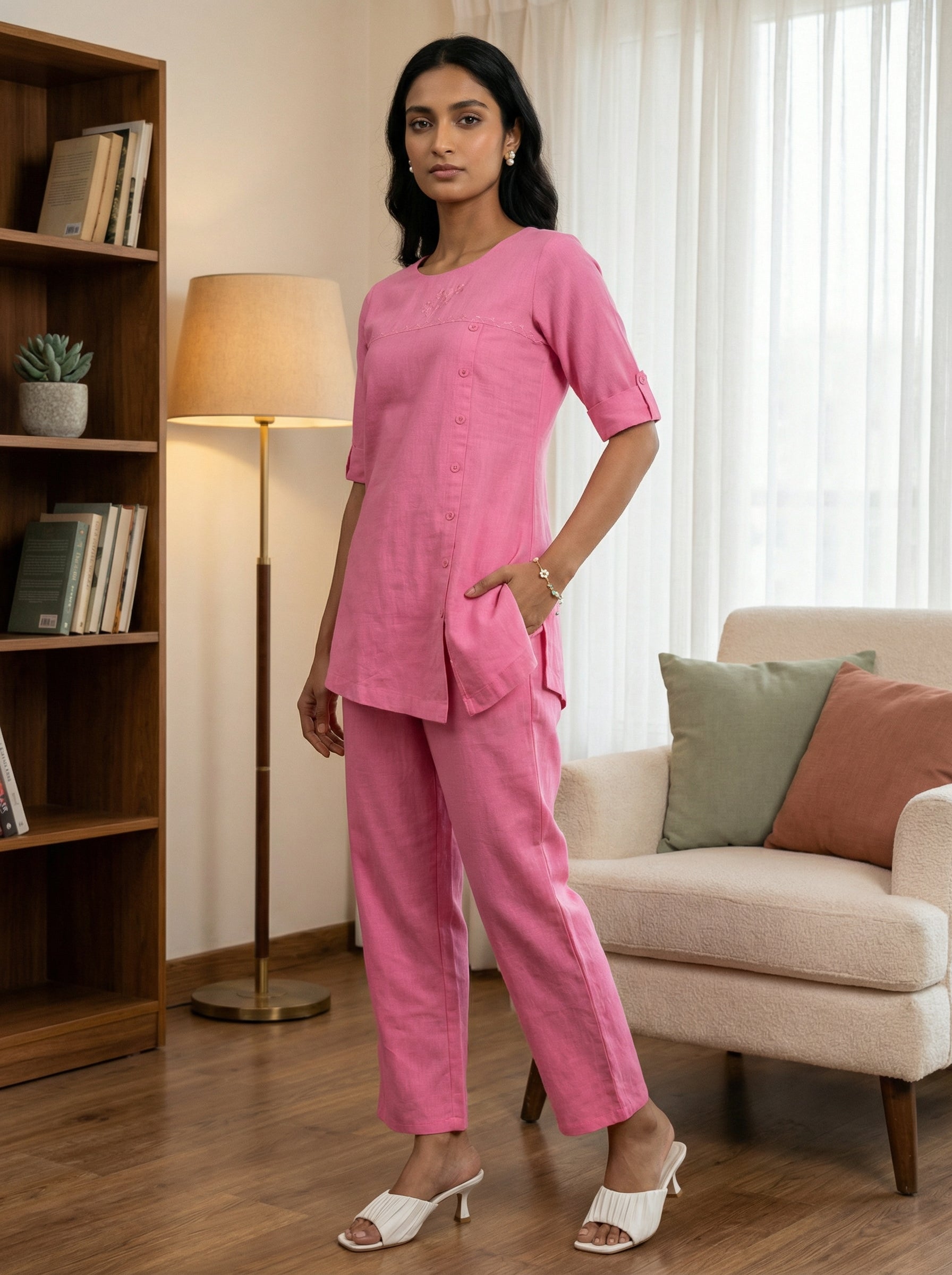 Solid Hues Violet Pink Linen Cordset