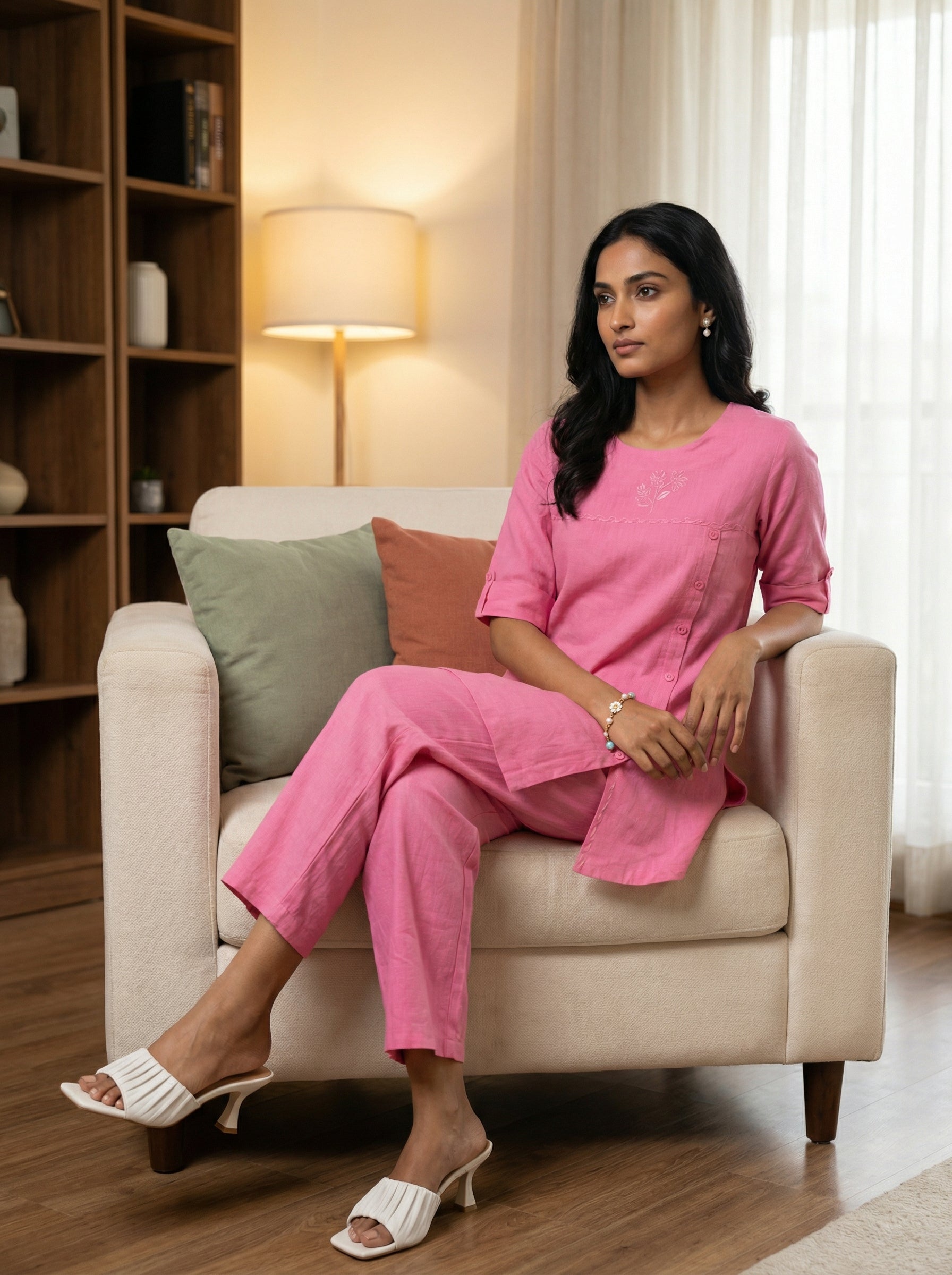 Solid Hues Violet Pink Linen Cordset