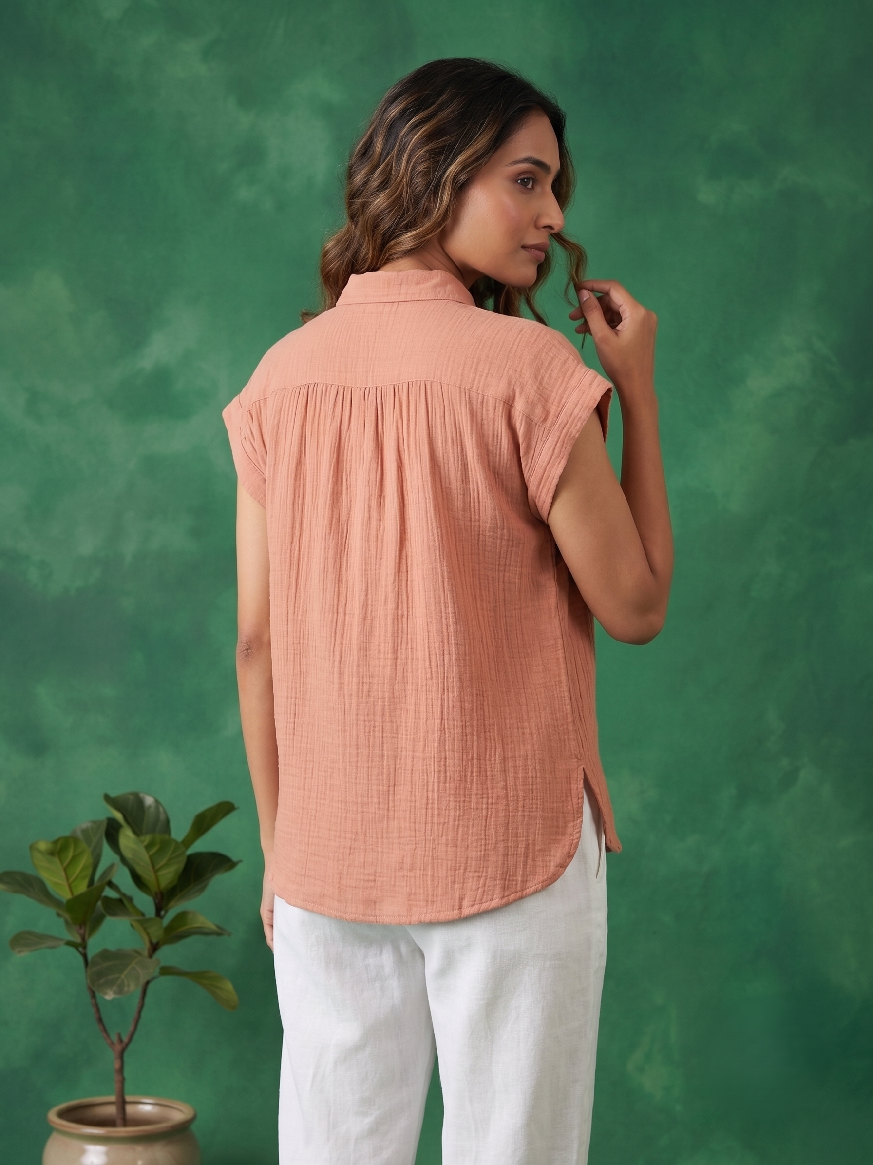 DUSTY PINK DOUBLE GAUZE COTTON TOP