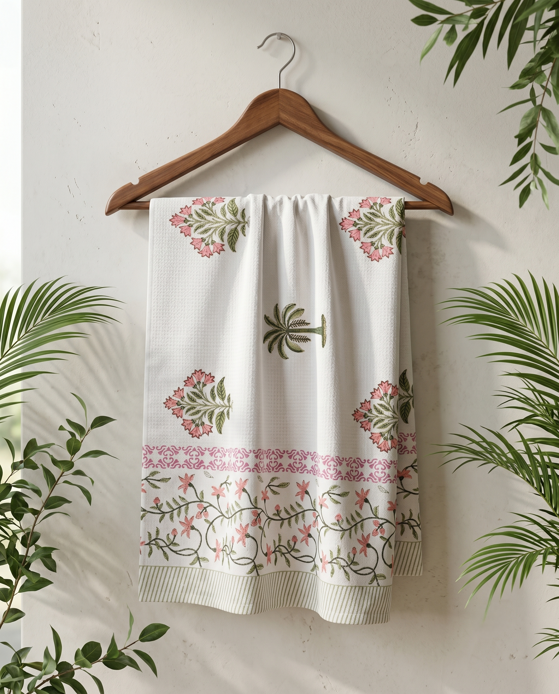 BLUSH BLOOM PREMIUM WAFFLE TOWEL (HANDBLOCK)