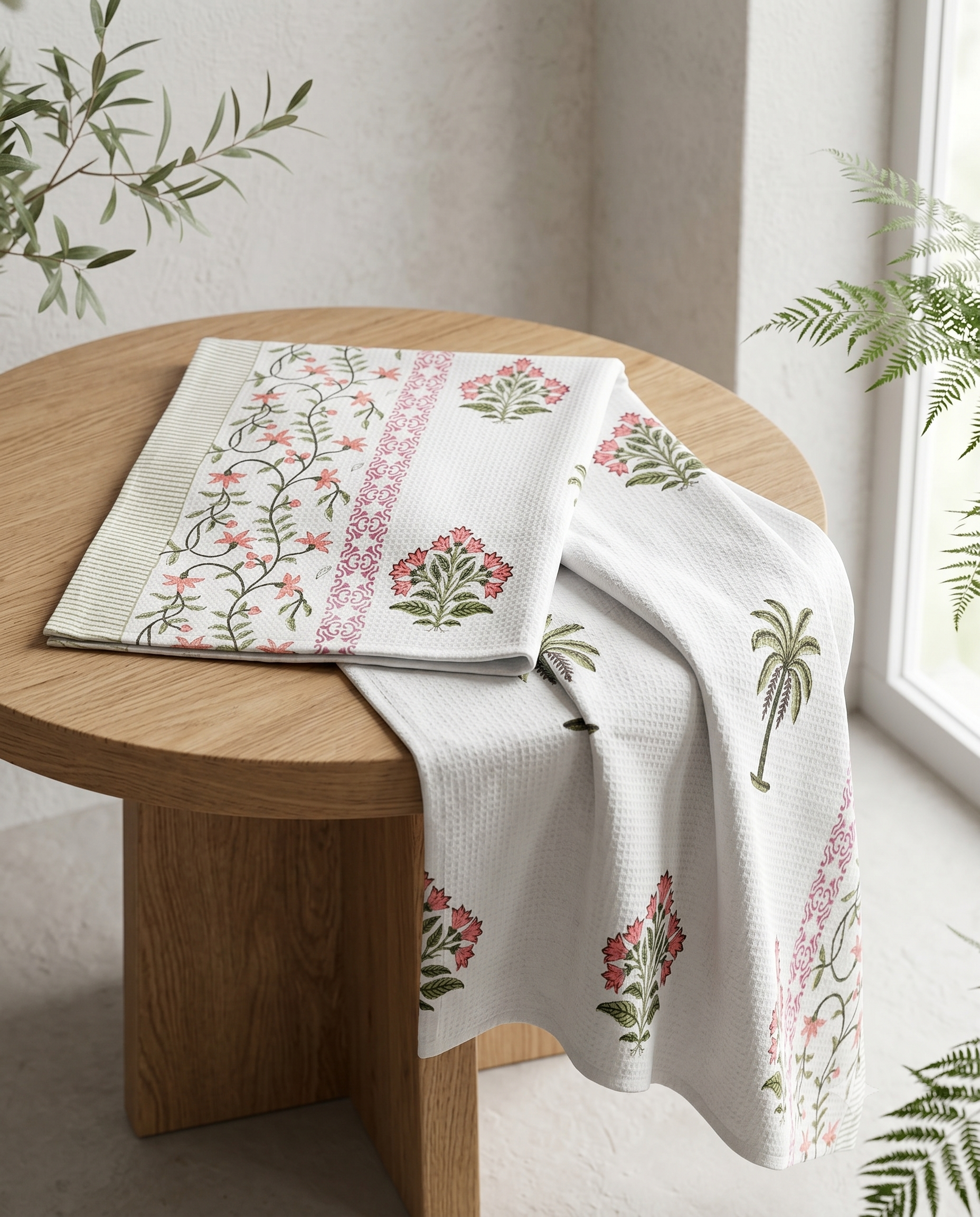 BLUSH BLOOM PREMIUM WAFFLE TOWEL (HANDBLOCK)