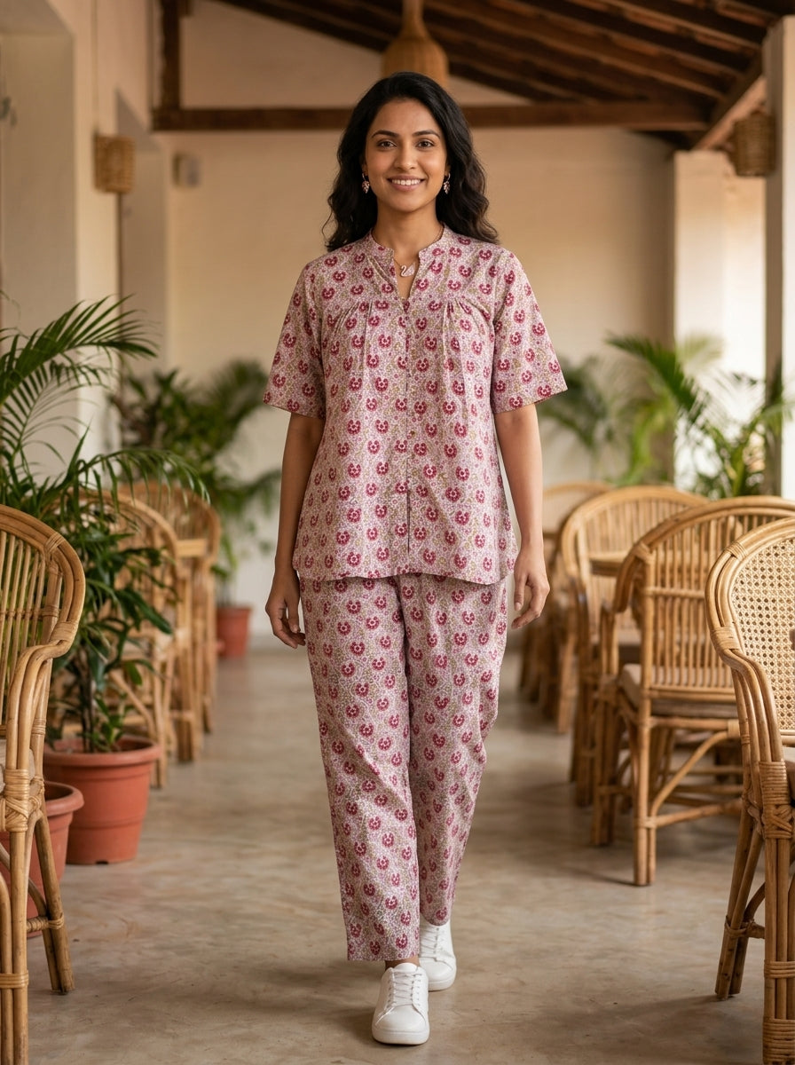 BOONDA-BUTTON BROWN PREMIUM COTTON CORDSET(HANDBLOCK)