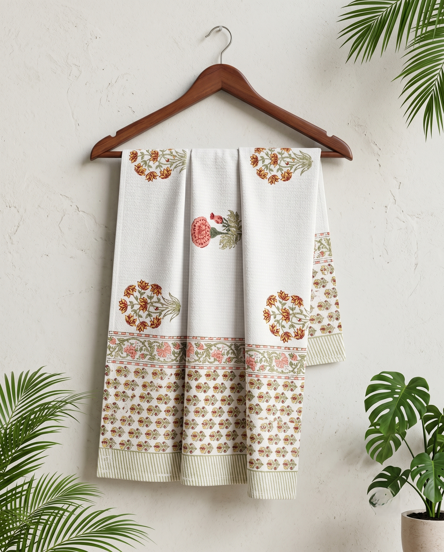 CORAL BLOSSOM PREMIUM WAFFLE TOWEL (HANDBLOCK)