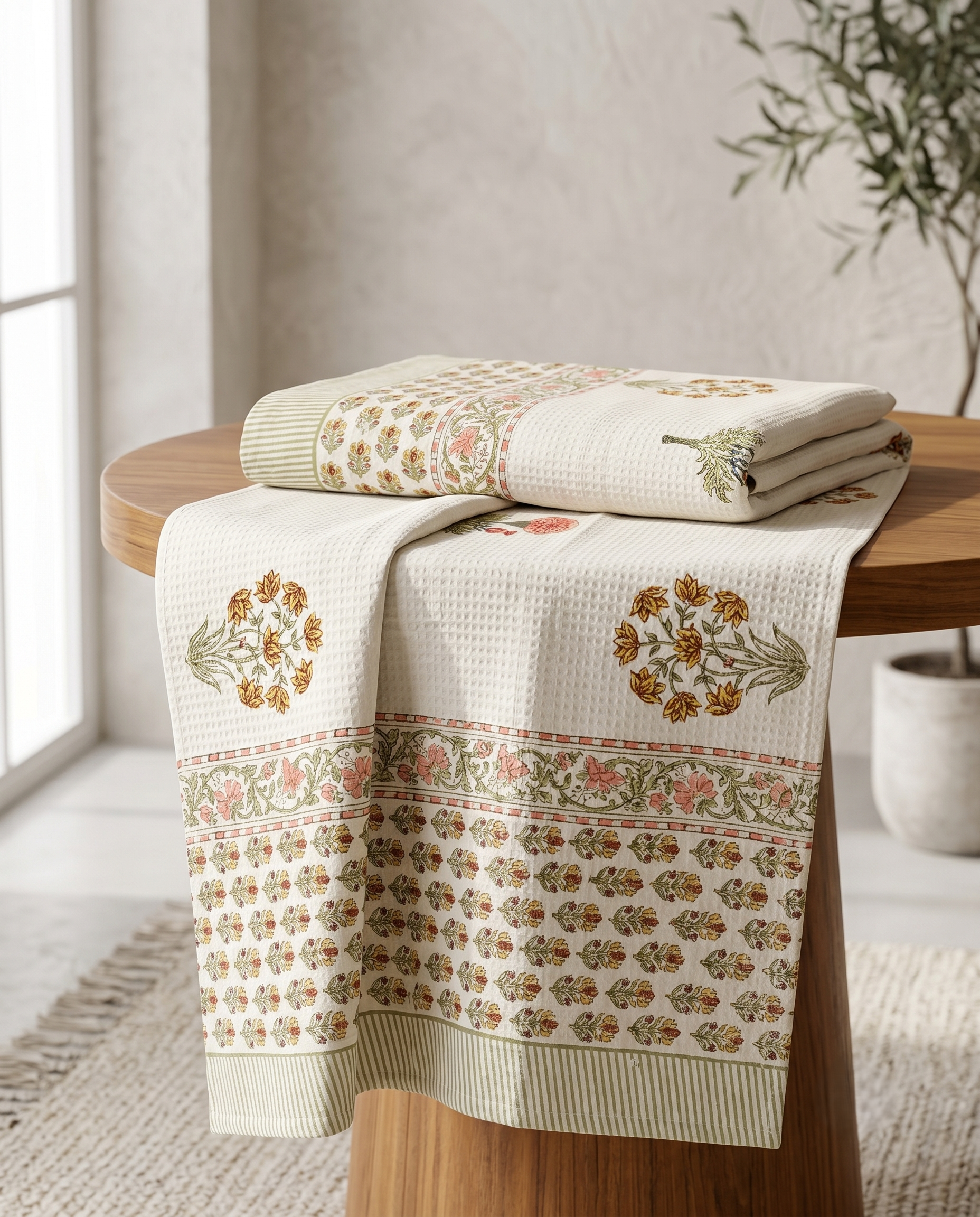 CORAL BLOSSOM PREMIUM WAFFLE TOWEL (HANDBLOCK)