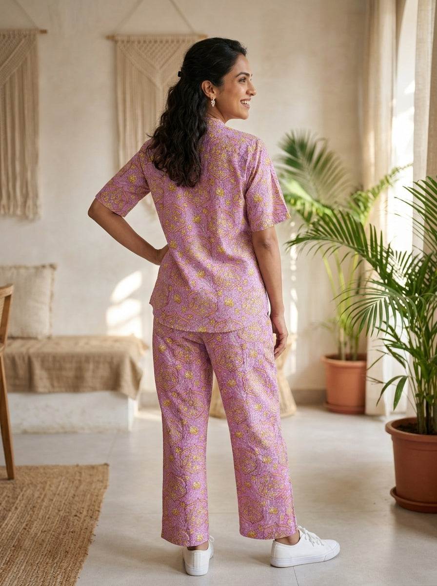 BOONDA-BUTTON PINK PREMIUM COTTON CORDSET(HANDBLOCK)
