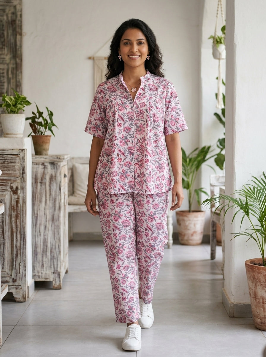 BOONDA-BUTTON WHITE PREMIUM COTTON CORDSET(HANDBLOCK)