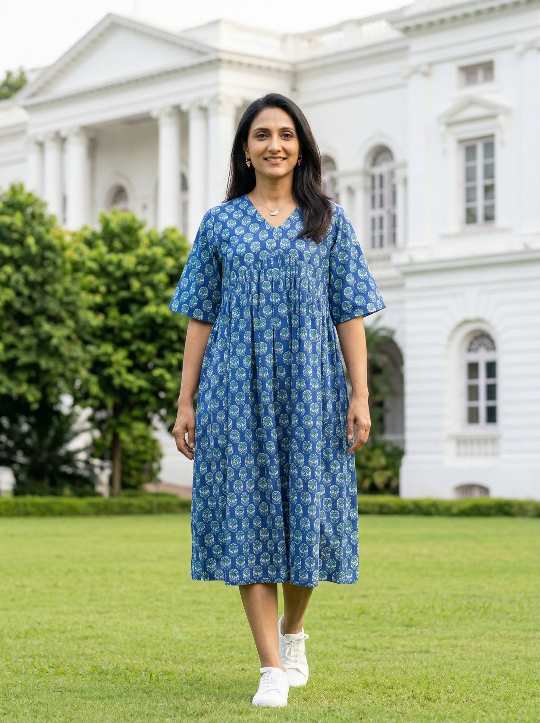 JHABLA DRESS BLUE COTTON DRESS
