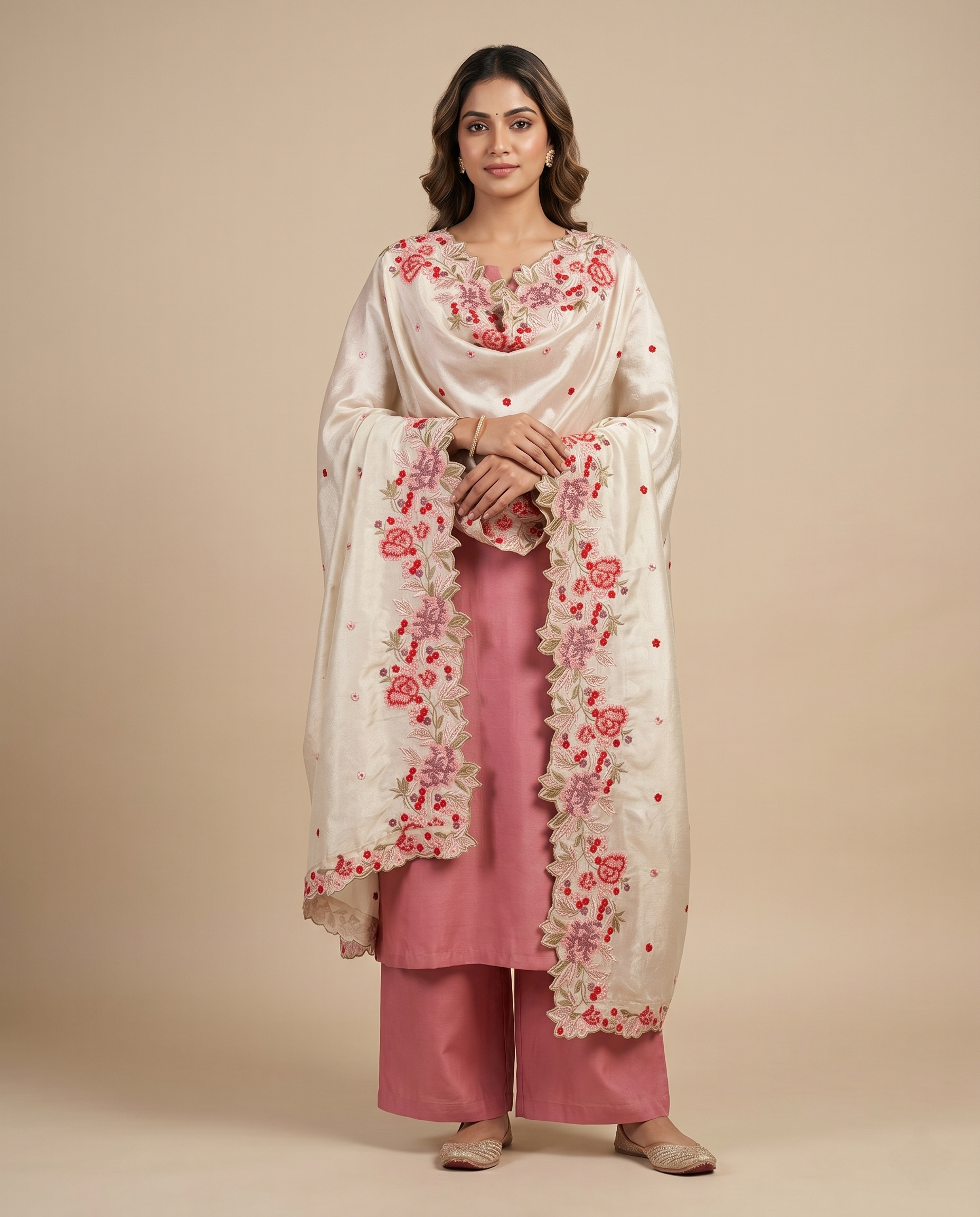 Embroidered Botanical Tissue Silk Dupatta