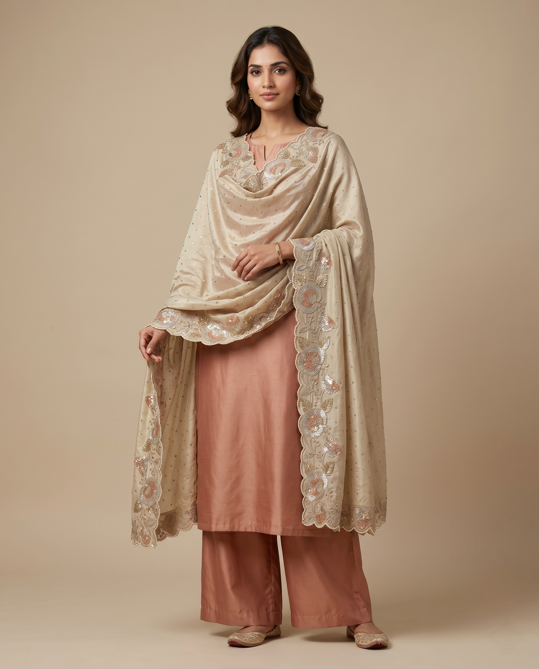 SHIMMERING BOTANICAL ELEGANCE TISSUE SILK DUPATTA