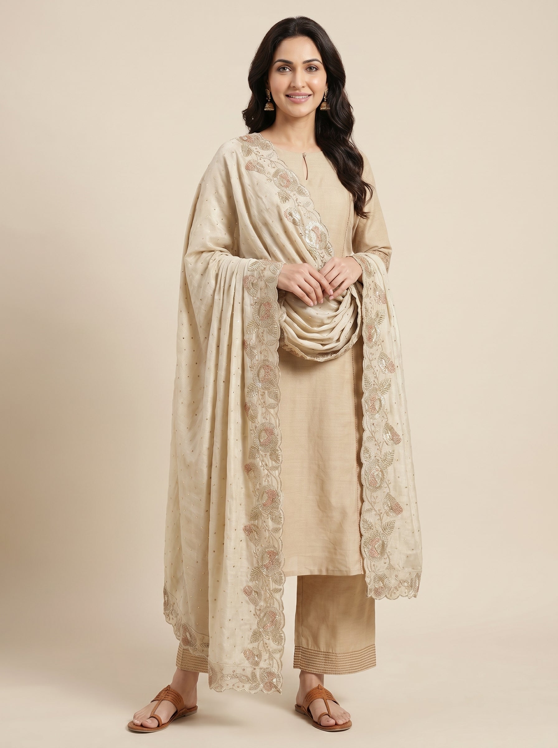SHIMMERING BOTANICAL ELEGANCE TISSUE SILK DUPATTA