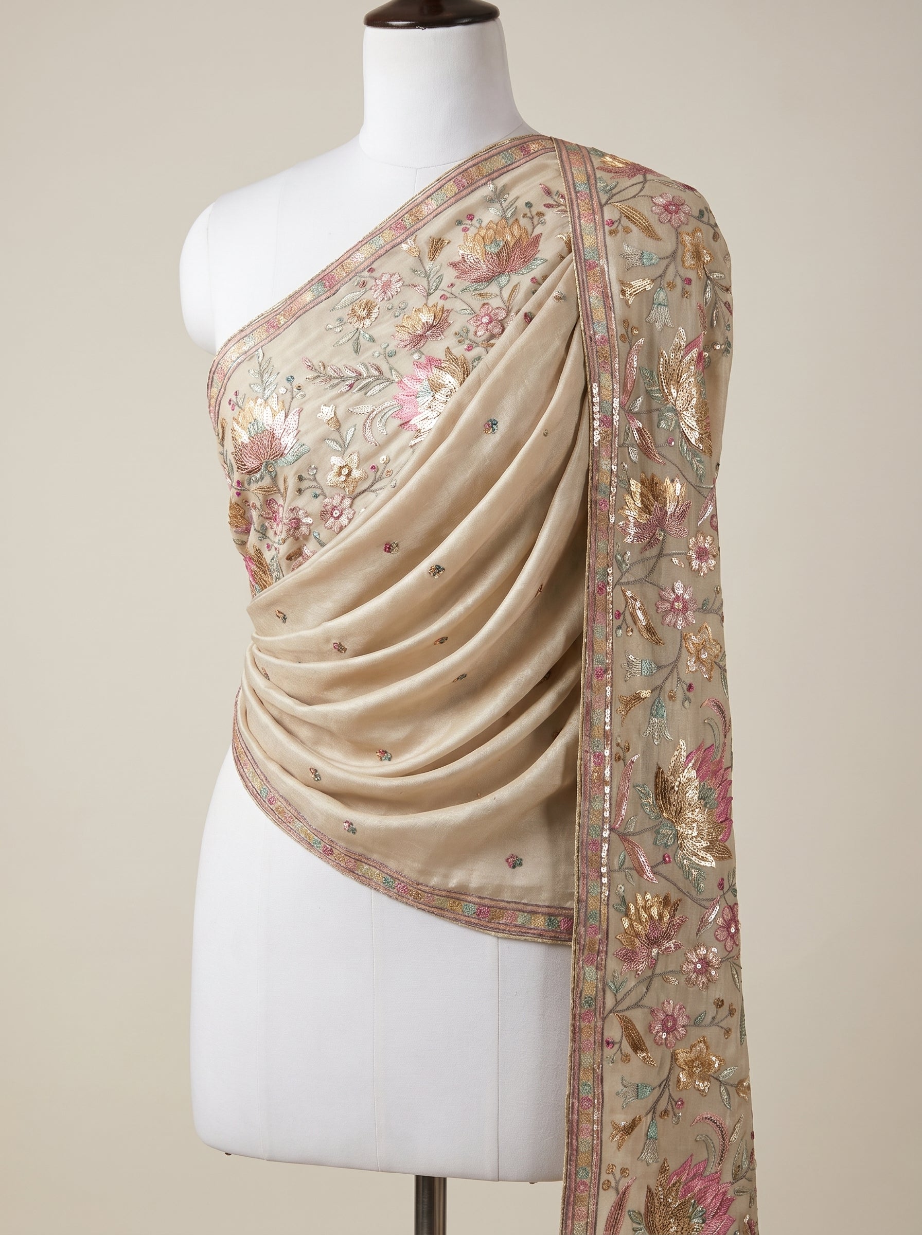 INTTRICATE BOTANICAL EMBROIDERED TISSUE SILK DUPATTA