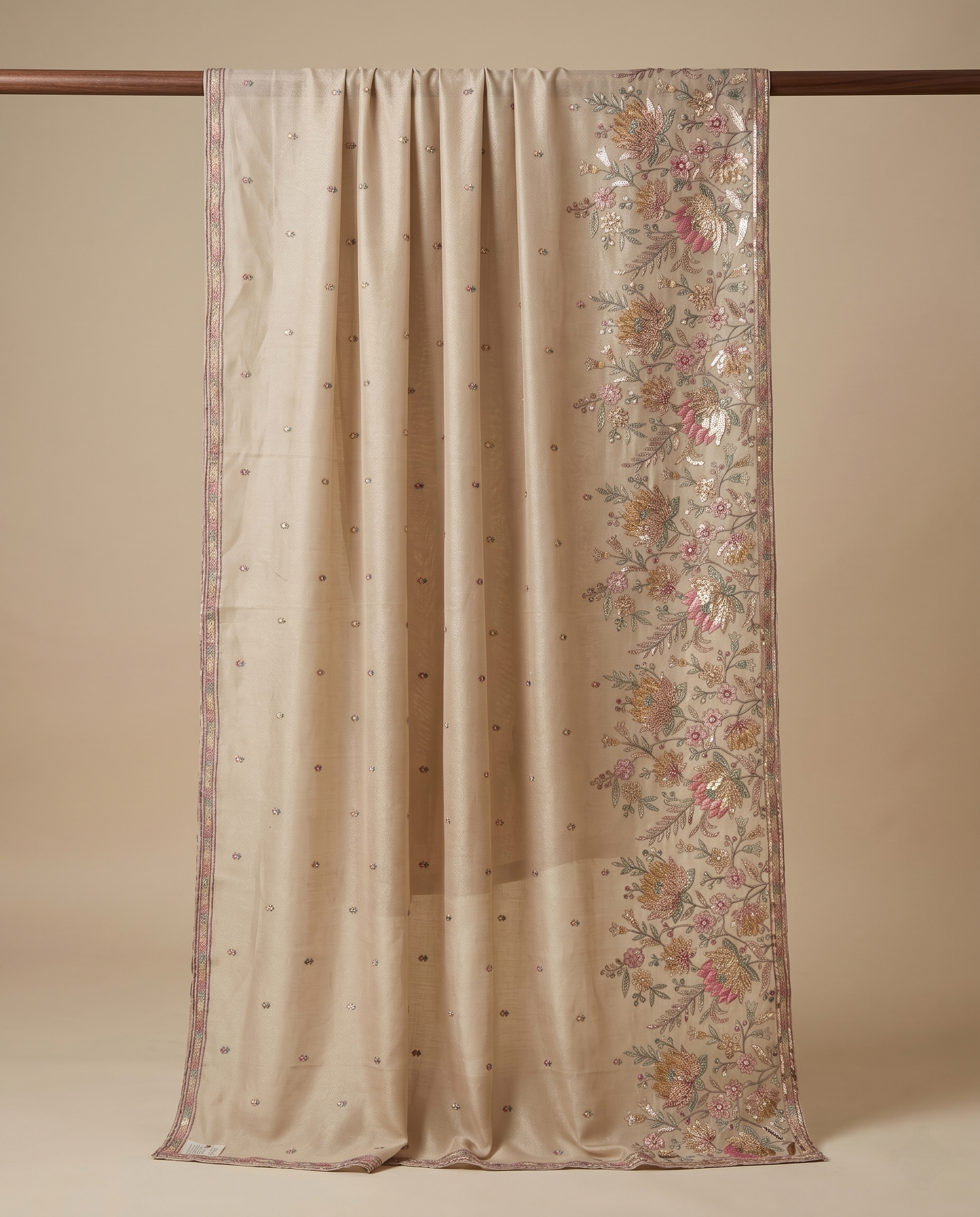 INTTRICATE BOTANICAL EMBROIDERED TISSUE SILK DUPATTA
