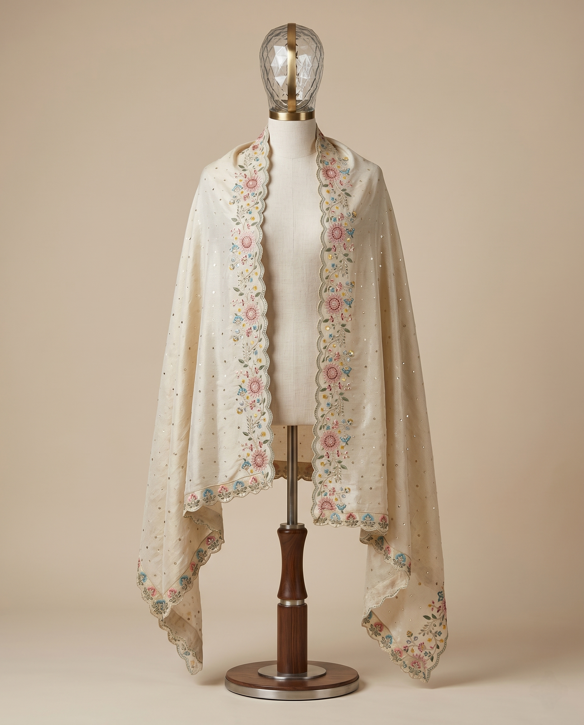 SHIMMERING PETAL-BORDER TISSUE SILK DUPATTA