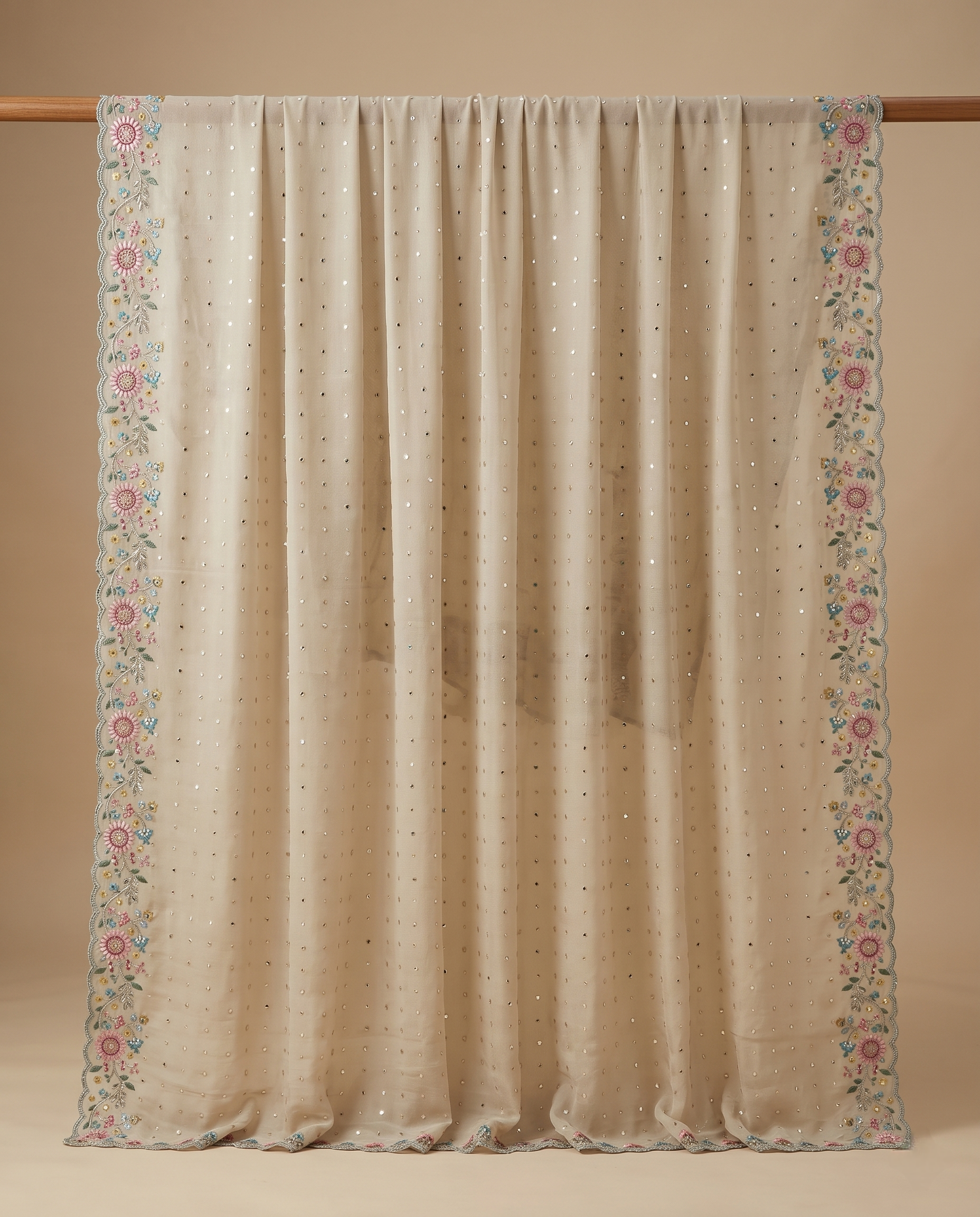 SHIMMERING PETAL-BORDER TISSUE SILK DUPATTA