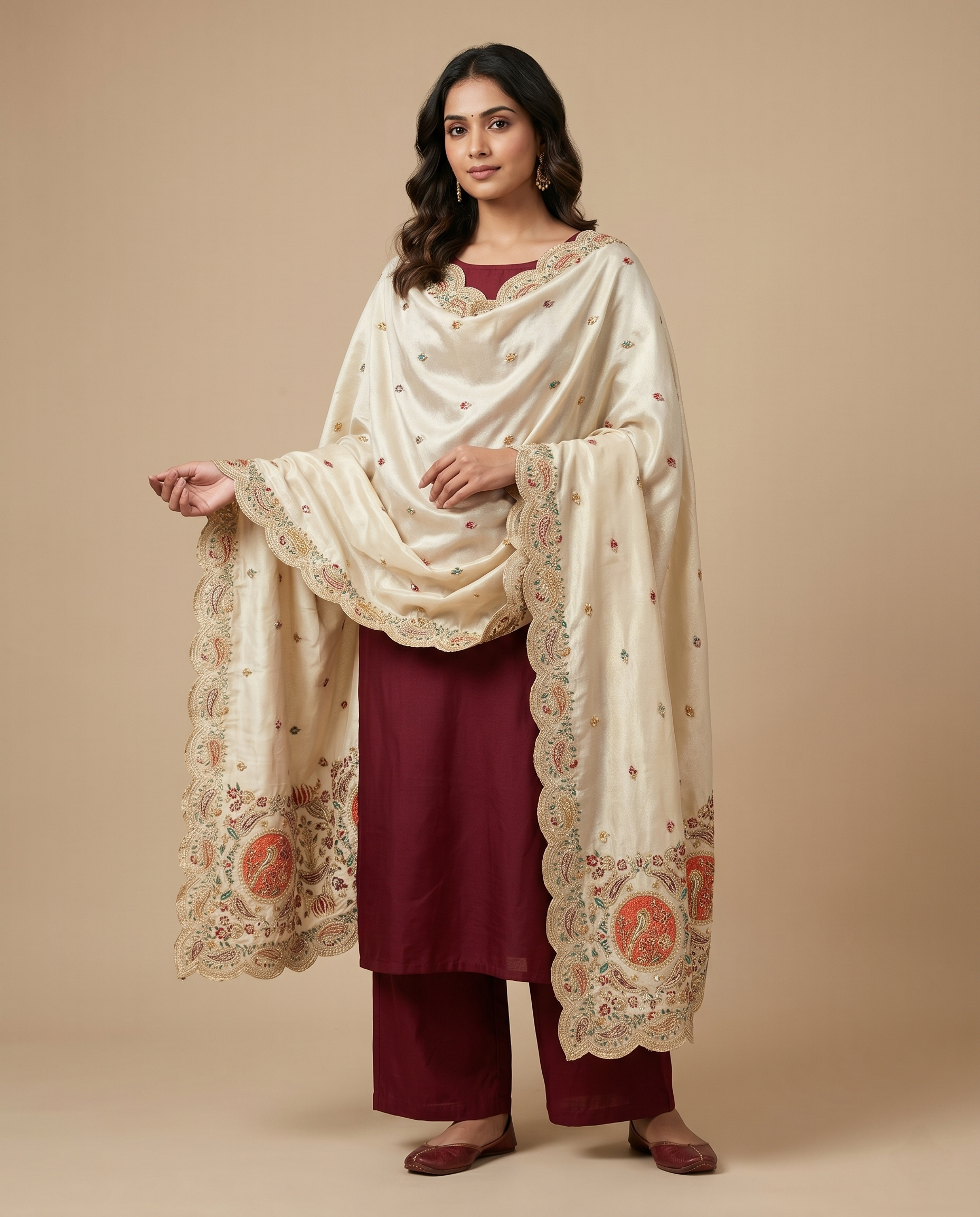 ORNATE CIRCULAR-BORDER TISSUE SILK DUPATTA