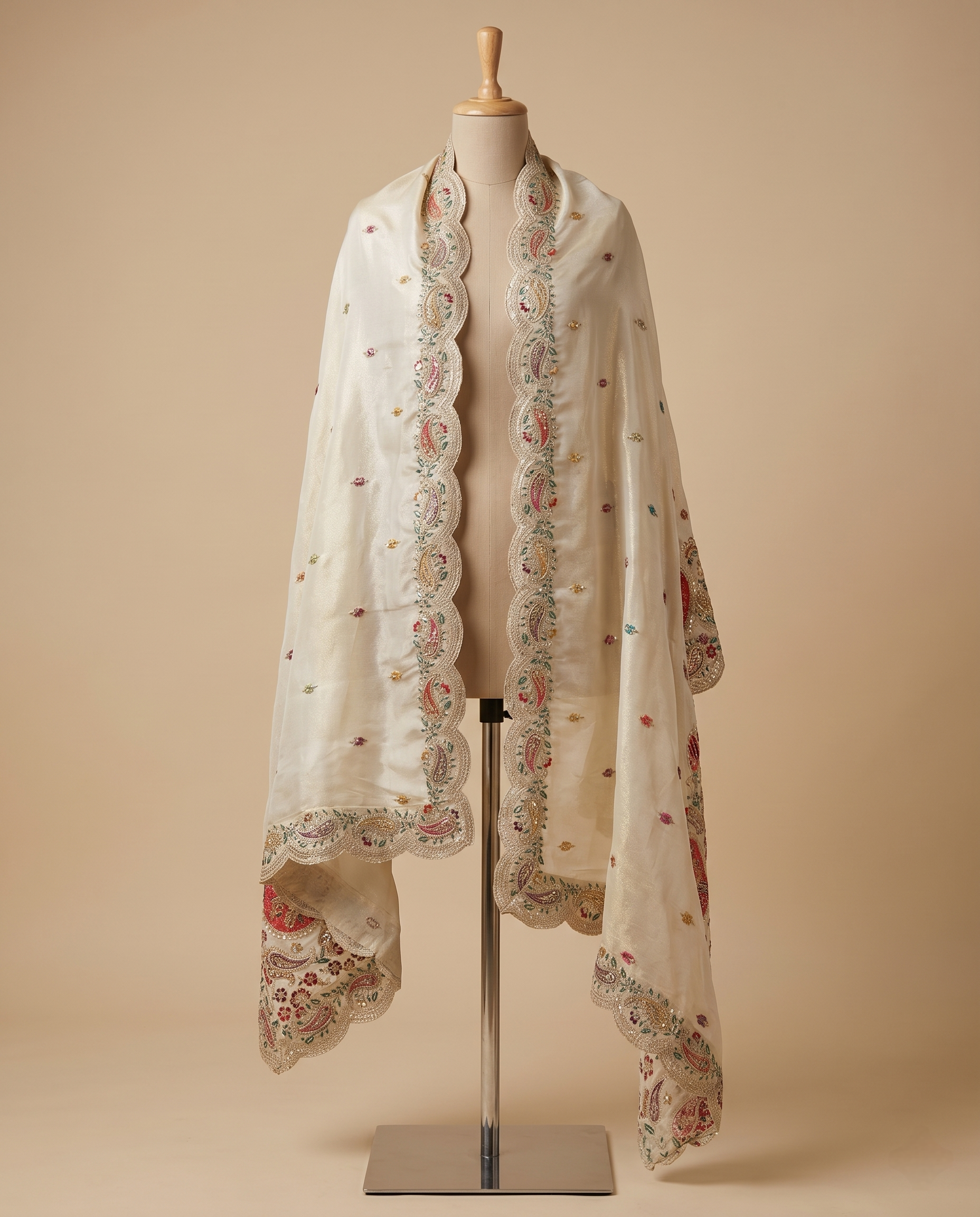 ORNATE CIRCULAR-BORDER TISSUE SILK DUPATTA