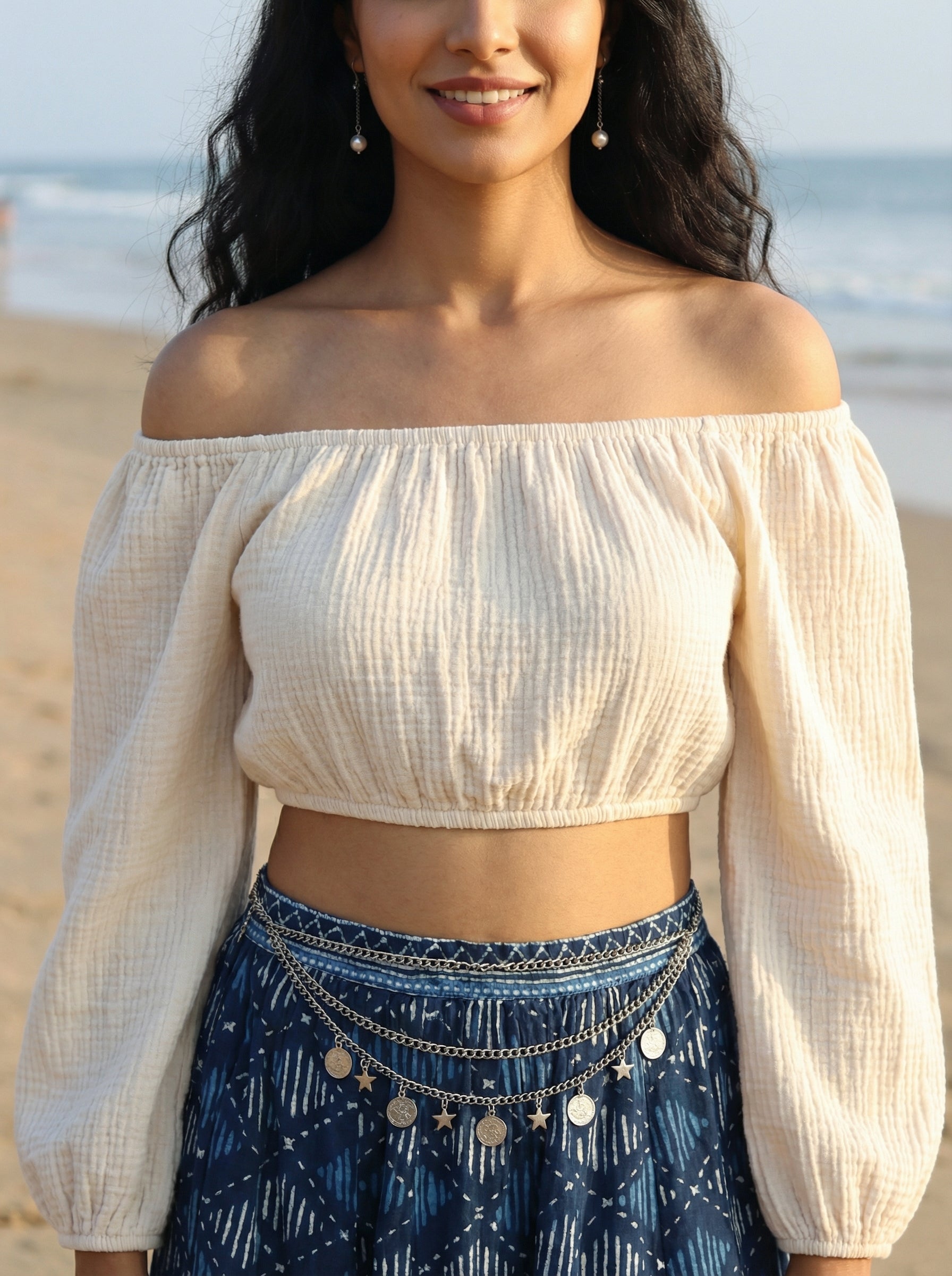 Handprinted Cotton Maxi Indigo Skirt