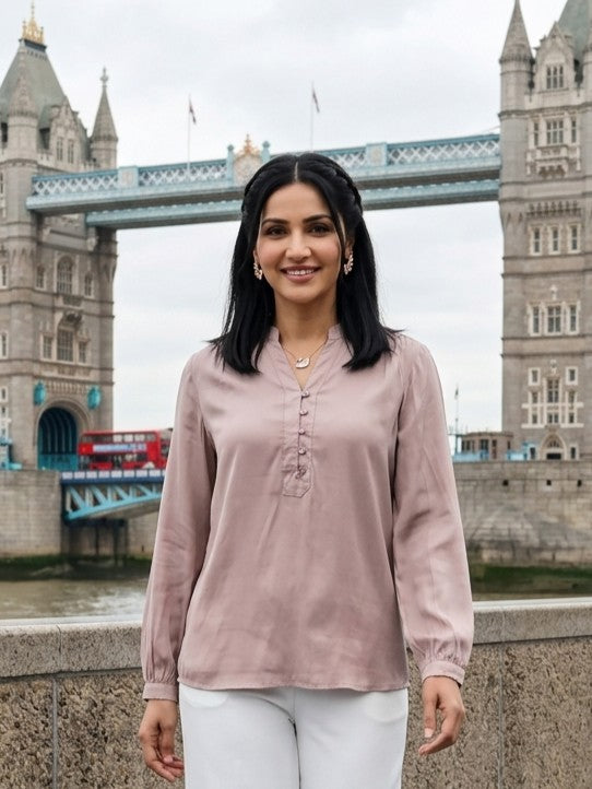 RELAXED FIT BEIGE MODAL SILK TOP