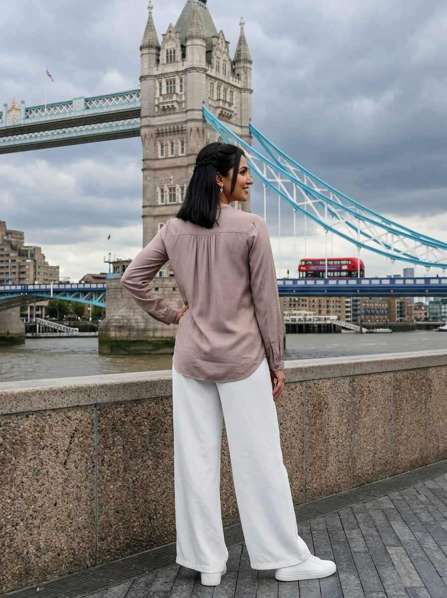 RELAXED FIT BEIGE MODAL SILK TOP