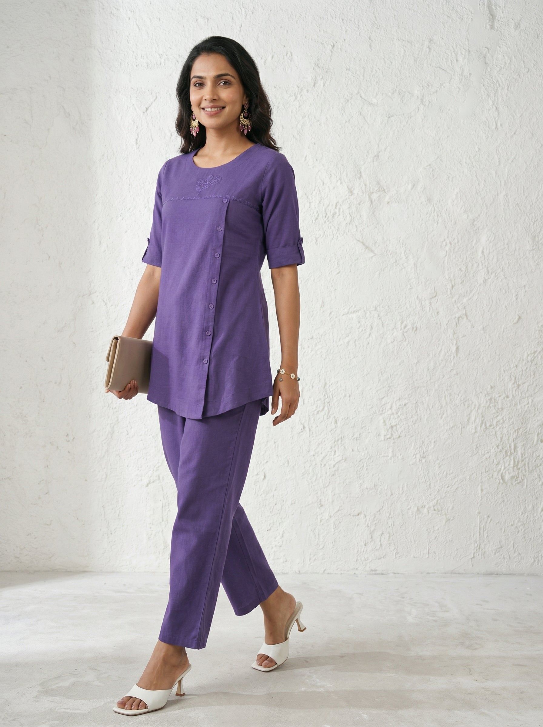 Solid Hues Violet Blue Linen Cordset