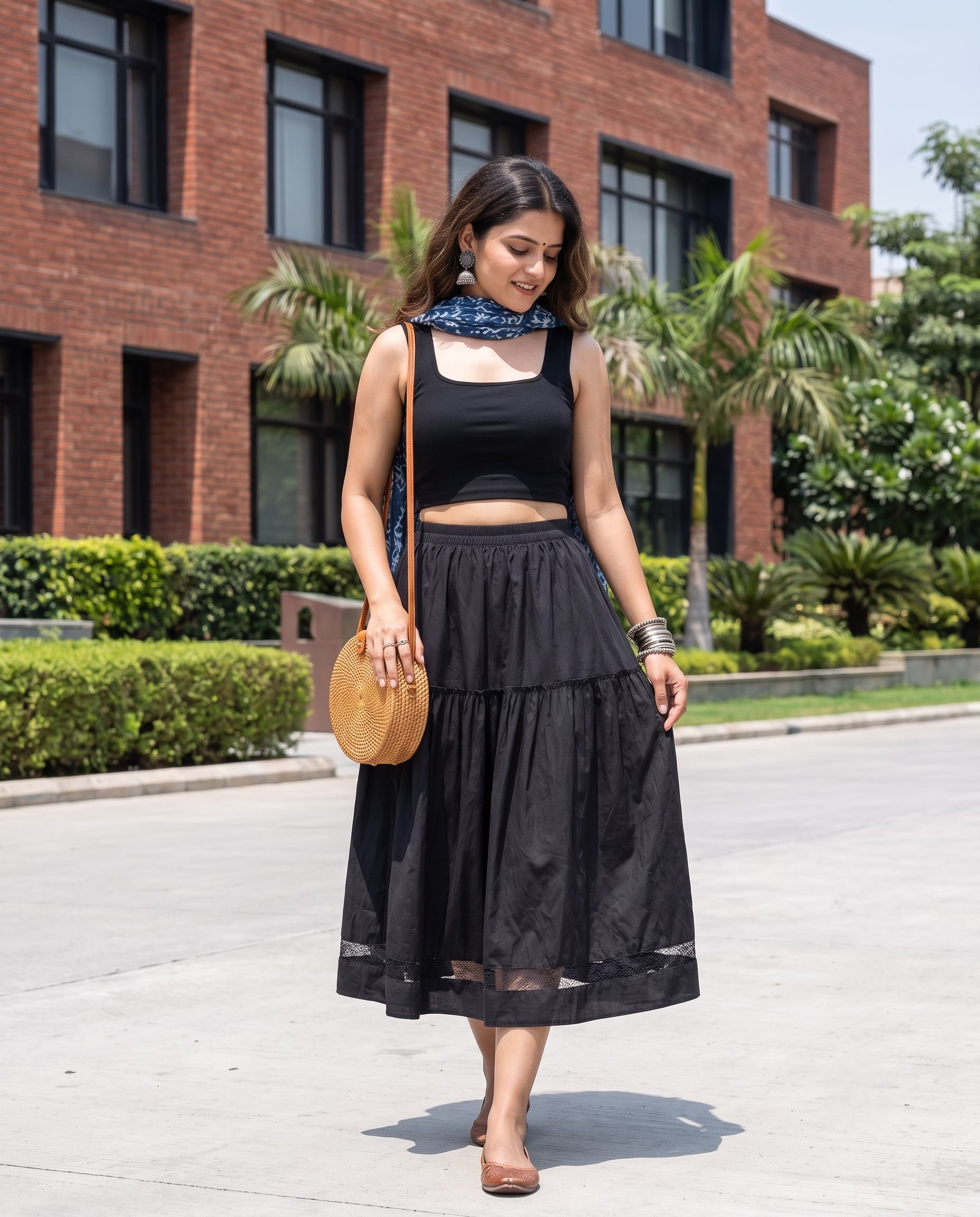 NOIR CASCADE TIERED SKIRT – BLACK