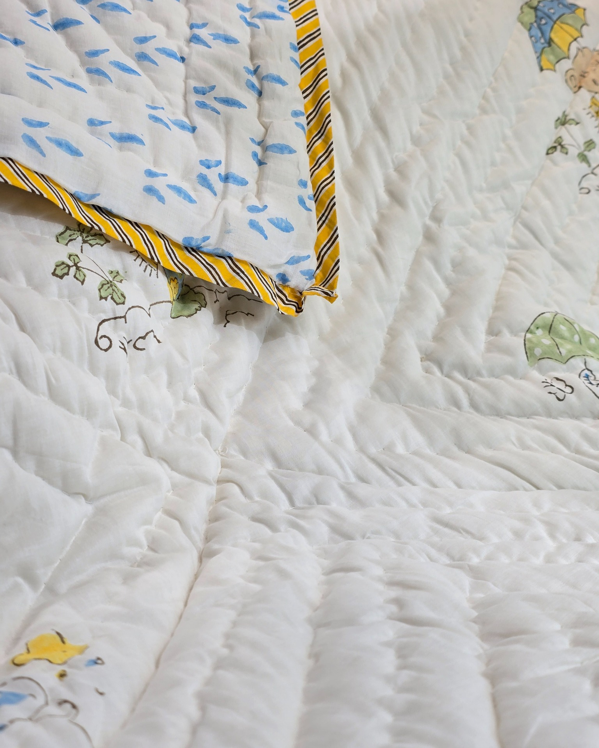 LITTLE RAINY DAY HAND BLOCK BABY REVERSIBLE QUILT