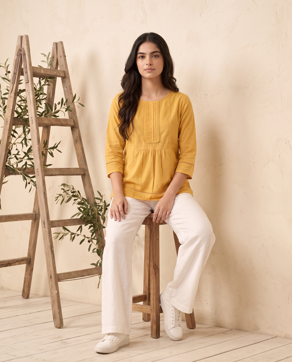 The Elara Yellow Cotton Top