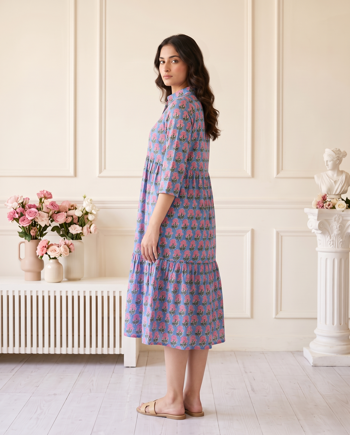 Flora Mul Tiered Dress (Handblock)