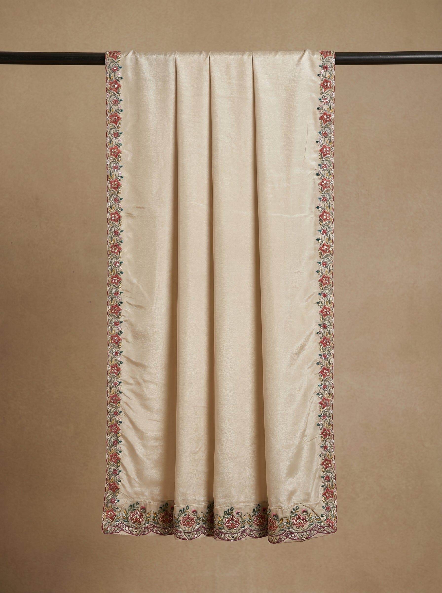 Tissue Silk Dupatta with Hand-Embroidered Floral Vine