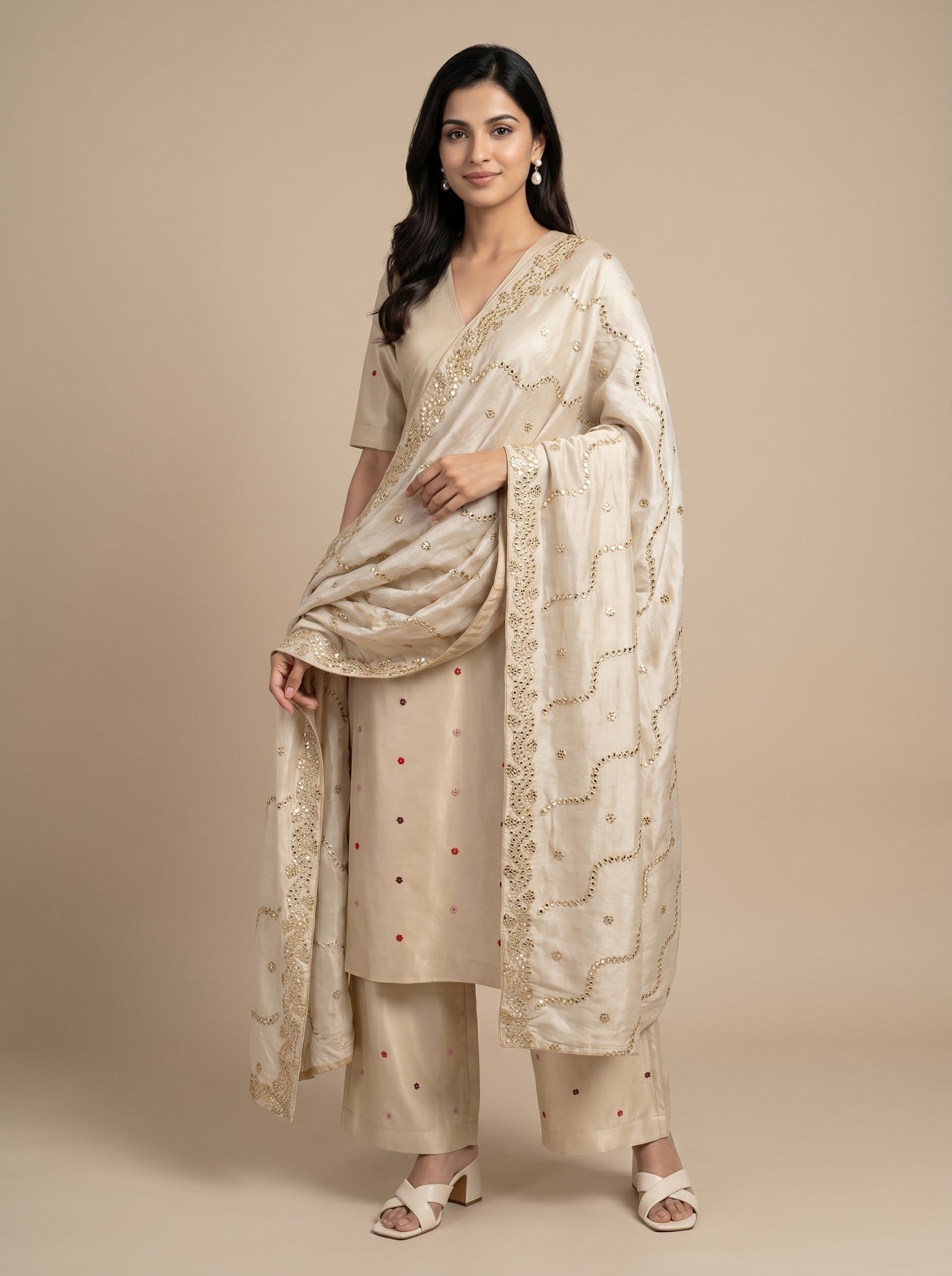 WAVING METALLIC EMBROIDERED TISSUE SILK DUPATTA