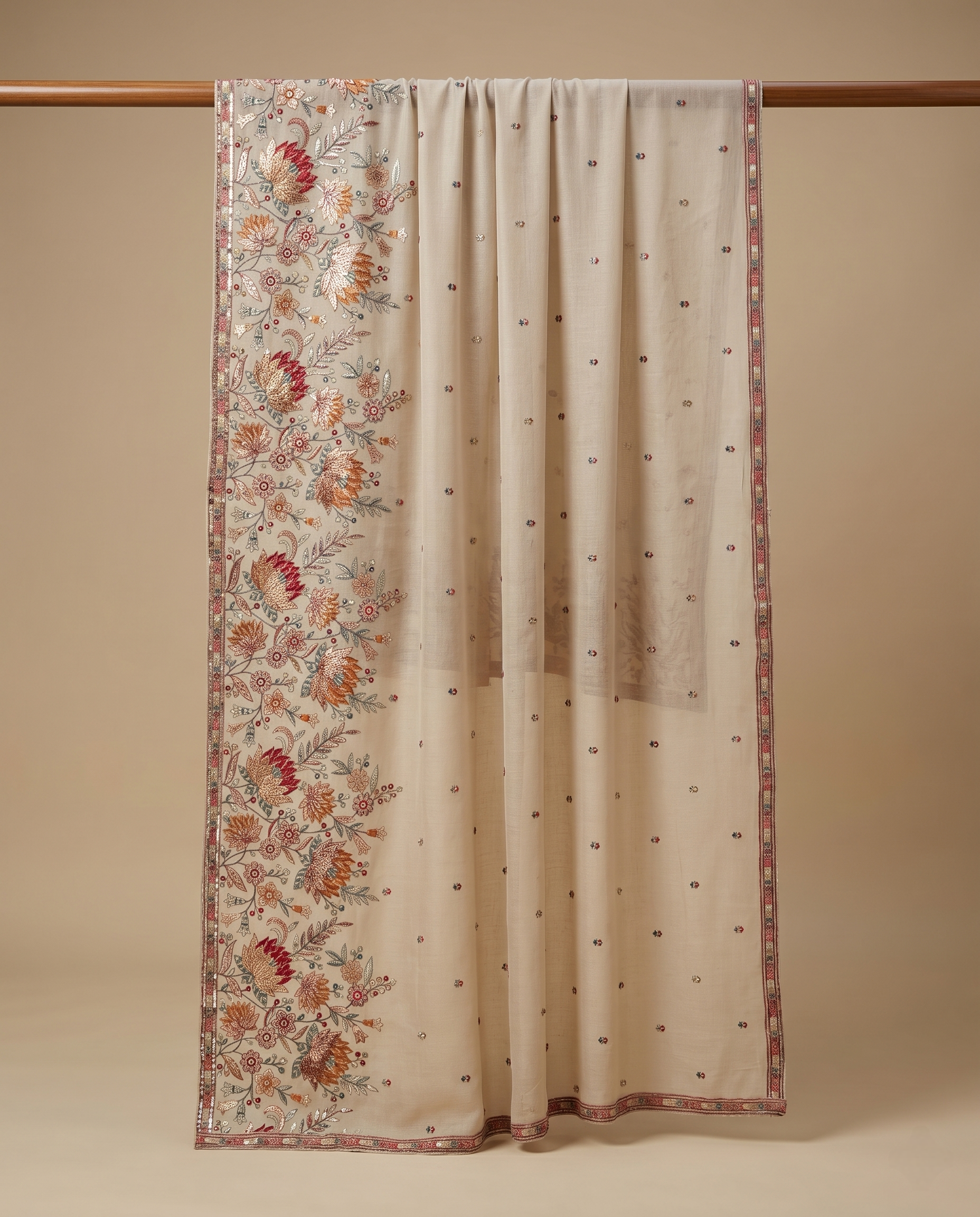 ARTISANAL PETAL-WORK TISSUE SILK DUPATTA