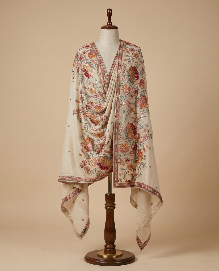 ARTISANAL PETAL-WORK TISSUE SILK DUPATTA