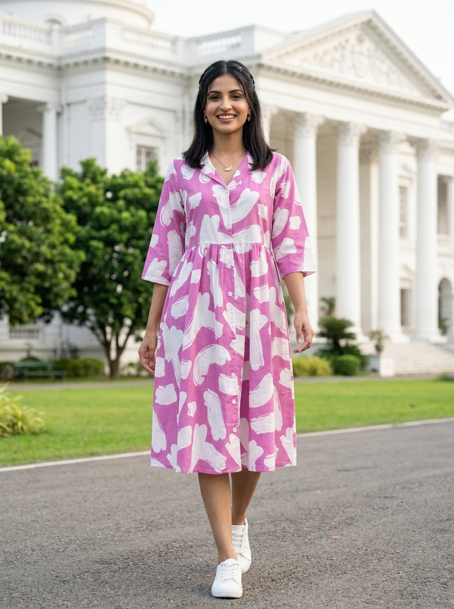 BRIGHT & BLOOM PINK COTTON FROCKS