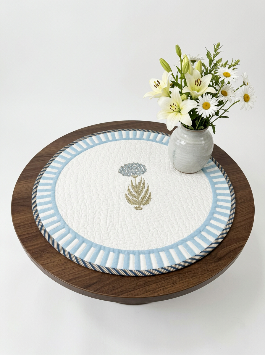 Star Bloom Motif Quilted Round Mat
