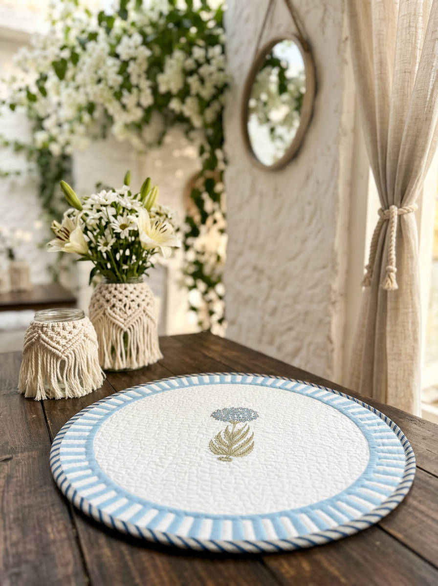 Star Bloom Motif Quilted Round Mat